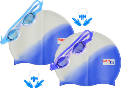 

MattZig Zigsy (Two Swimming Caps + Two Swimming Goggles + Two Nose Clips + Two Pairs of Ear Plugs) Swimming Kit