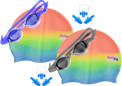 

MattZig Zigsy (Two Swimming Caps + Two Swimming Goggles + Two Nose Clips + Two Pairs of Ear Plugs) Swimming Kit