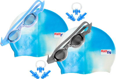 

MattZig Zigsy (Two Swimming Caps + Two Swimming Goggles + Two Nose Clips + Two Pairs of Ear Plugs) Swimming Kit