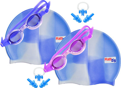 

MattZig Zigsy (Two Swimming Caps + Two Swimming Goggles + Two Nose Clips + Two Pairs of Ear Plugs) Swimming Kit