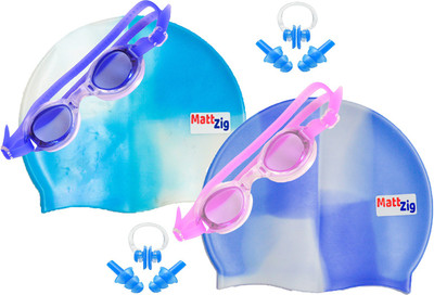 

MattZig Zigsy (Two Swimming Caps + Two Swimming Goggles + Two Nose Clips + Two Pairs of Ear Plugs) Swimming Kit
