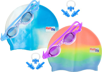 

MattZig Zigsy (Two Swimming Caps + Two Swimming Goggles + Two Nose Clips + Two Pairs of Ear Plugs) Swimming Kit