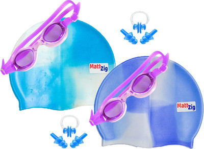 

MattZig Zigsy (Two Swimming Caps + Two Swimming Goggles + Two Nose Clips + Two Pairs of Ear Plugs) Swimming Kit