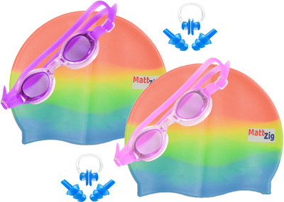 

MattZig Zigsy (Two Swimming Caps + Two Swimming Goggles + Two Nose Clips + Two Pairs of Ear Plugs) Swimming Kit