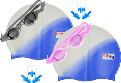 

MattZig Zigsy (Two Swimming Caps + Two Swimming Goggles + Two Nose Clips + Two Pairs of Ear Plugs) Swimming Kit