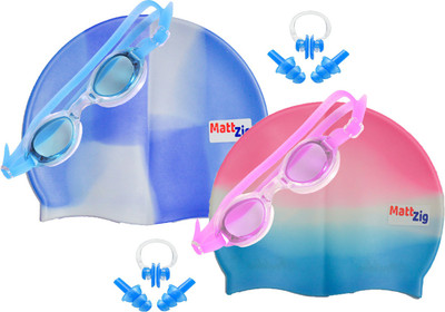 

MattZig Zigsy (Two Swimming Caps + Two Swimming Goggles + Two Nose Clips + Two Pairs of Ear Plugs) Swimming Kit
