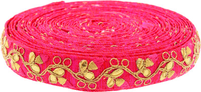 

Fabric and Lace LC1012 Pink and Gold Color Machine Made floral Embroidery Lace Reel(Pack of 1)
