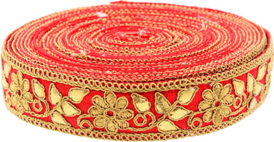 

Fabric and Lace LC1011 Orange and Gold Color Machine Made floral Embroidery Lace Reel(Pack of 1)