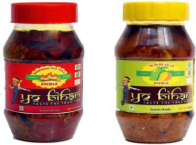 

YO BIHARI Combo Mango Pickle and Red Chili Bharwan Red Chilli, Mango Pickle(500 g, Pack of2)