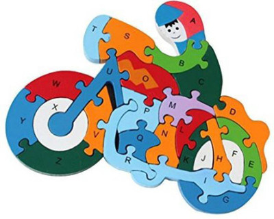 

TALKING GANESHA BIKE Shaped Wooden Puzzle Learning Toy With A-Z English Alphabets and Numbers (26 Pieces)(26 Pieces)