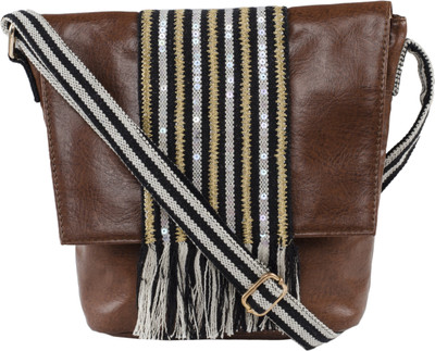 

VASA Women Casual Brown, Black PU Sling Bag, Black;brown
