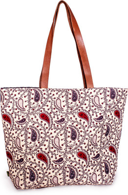 

v2g Women Casual White, Multicolor Polyester, Canvas, Genuine Leather Tote, Multicolor;white