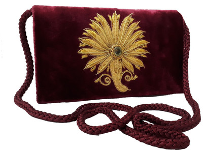

Himalaya Handicraft Women Evening/Party Maroon Velvet Sling Bag