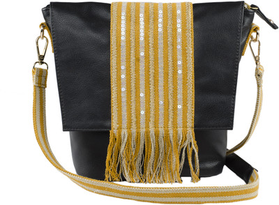 

VASA Women Casual Black, Yellow PU Sling Bag