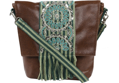 

VASA Women Casual Brown, Green PU Sling Bag