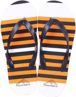

Flaunters Flaunters Unisex Strips Flipflop Flip Flops, White with black orange strips
