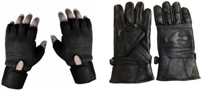 

Tahiro Black Leather & Black Gym Gloves Gym & Fitness Gloves (Free Size, Black)