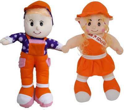 

GreenViji Miss World Girl and Smart Boy Combo Stuffed Doll Cute and Beautiful for Kids - 39 cm(Orange)