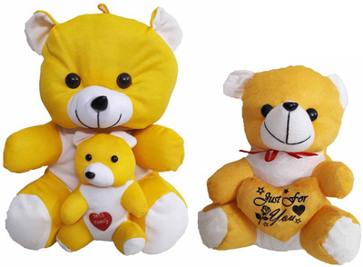 

GreenViji Cute Mother Teddy Bear Soft Stuffed Plush Toy Kid Children Birthday Infant Gift- Combo - 26 cm(Yellow)