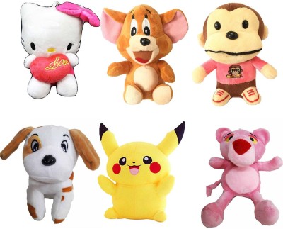 GreenViji Stuffed Soft Toy Kids Birthday Mini cartoon Toys Combo  - 17 cm(White, Pink, Brown, Yellow)