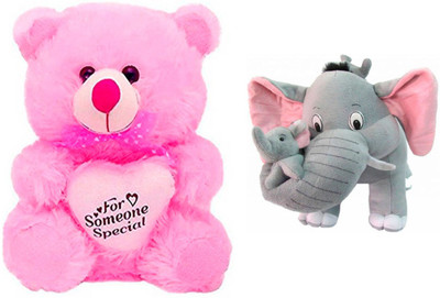 

ATTRACTIVE 2 Feet Heart Teddy Bear With Small Elephant - 55 cm(Pink, Grey), Grey;pink