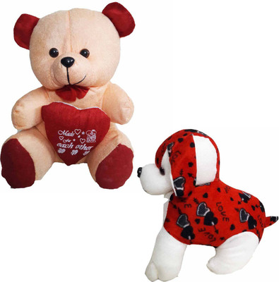 

GreenViji Cute Teddy Bear with Heart and Puppy Soft Toy-Combo - 28 cm(White, Red, Beige), Beige;red;white