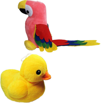 

GreenViji Musical Beautiful stuffed Duck and Parrot toy for Kids - 21 cm(Yellow, Pink), Pink;yellow