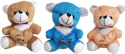 

GreenViji Cute Teddy Bear with Heart Emotional Soft Toy-Combo - 22 cm(Beige, Blue)