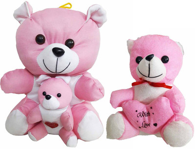 

GreenViji Cute Mother Teddy Bear Soft Stuffed Plush Toy Kid Children Birthday Infant Gift- Combo - 26 cm(Pink)