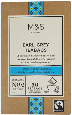 

Mark & Spencer Earl Grey Teabags, Strength No.2 Medium, 50 Teabags - 125g Tea Bags Box(125 g)