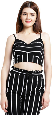 Texco Party Noodle strap Striped Women White, Black Top