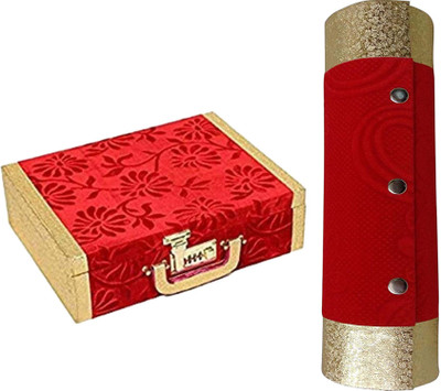 

DP_CRAFT Stylish Velvet Combo Bangle's Box 3 Rods With Lock System Size : 10*4*13 Inches & Round Bangles Box With 3 partition 12 * 3.5 Inches Bangles Box Vanity Box(Red)