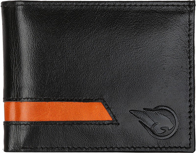 

RUGE Men Black Genuine Leather Wallet(6 Card Slots), Black;orange