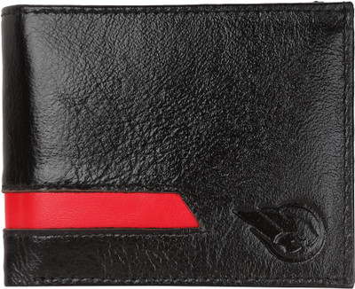 

RUGE Men Black Genuine Leather Wallet(6 Card Slots), Black;red