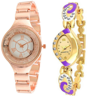 

iDIVAS Copper New Best Quality With Purple Metal Strap Diamond Studded Watch - For Girls