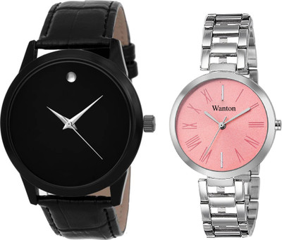 

Wanton pink steel strap profesional and stylish attractive dial watch with black slim movado pattern stylish watch combo couple watch Exclusive collection watches Watch - For Boys & Girls