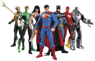 

imodish Infinity War Set of 7 Superman Batman Flash WonderWoman AquaMan GreenLatern Cyborg 12cms Action Figure(Multicolor)