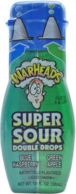 

Warheads Super Sour Double Drops, Blue Rasberry/Green Apple Liquid Candy - 30ml (1.01oz)