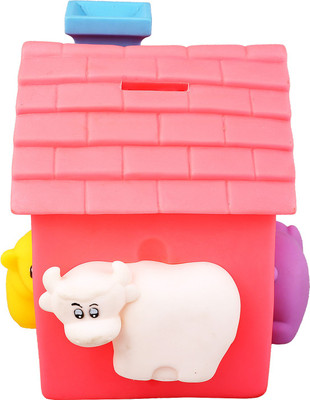 

ZINIZONY Animals And A Hut Coin Bank With a Squeeze Chimney Coin Bank(Pink)
