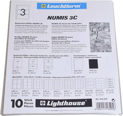 

Lighthouse Coin Sheets NUMIS - 3 Pockets For Banknotes Coin Bank(White)