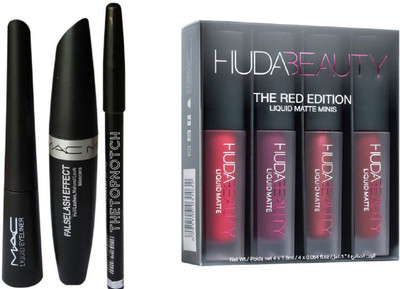 

TheTopNotch Eyebrow Pencil Black & Mac Liquid EyeLiner & Mac Mascara (MAC 3in1) & Huda Beauty Red Edition(Set of 4)