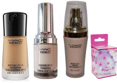 

Styling Silicon Puff With Mac Mineralize Foundation 3 Shades 15 SPF(Set of 4)