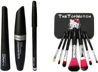 

TheTopNotch Makeup Brush Set and MAC Eyeliner & MAC Mascara & MAC Kajal (3 in 1)(Set of 10)