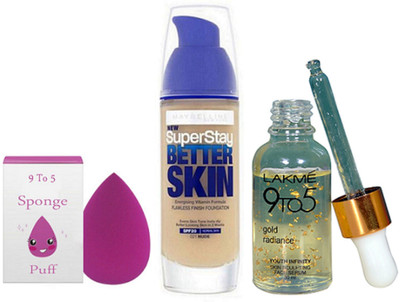 

9 to 5 Sponge Puff With Lakme Gold Radiance Skin Face Serum & Maybelline SuperStay Better Liquid Foundation(Set of 3)