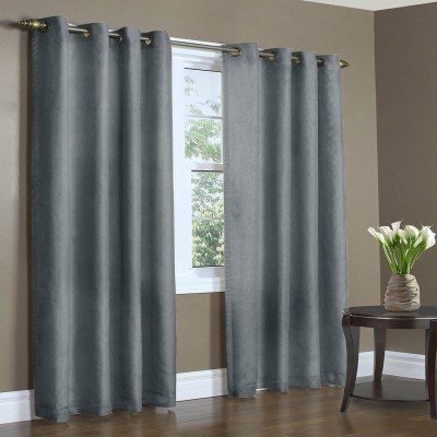 Home Candy 213 cm (7 ft) Polyester Blackout Door Curtain (Pack Of 2)(Solid, Grey)