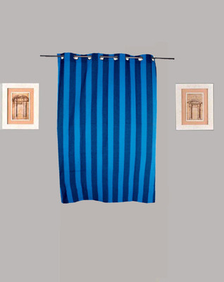 Tidy 150 cm (5 ft) Cotton Window Curtain Single Curtain(Striped, Blue)