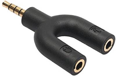Phezo Black Audio Stereo Splitter Converter Kit for headset, U Shape 3 Pin 3.5mm Audio Jack to 2 headphone and Microphone TRRS 4 Pole Plug To Mic &amp; Headset Female Audio Splitter Headphone Splitter Phone Converter  (Android, iOS)