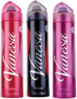 

vanesa whisper each desire & petal Deodorant Spray - For Women(450 ml, Pack of 3)