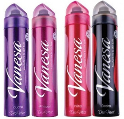 

vanesa touche with whisper & petal with desire Deodorant Spray - For Women(600 ml, Pack of 4)
