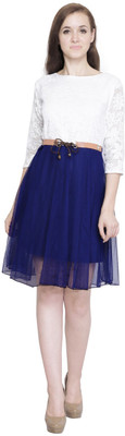 AD & AV Women Fit and Flare White Above Knee/Mid Thigh Length Dress